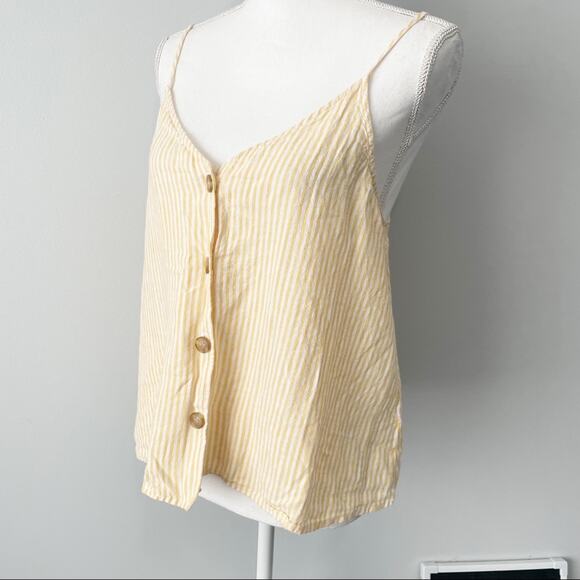 BP linen yellow striped tank top buttons size medium - Picture 4 of 7